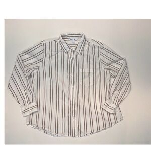 Old Navy The Classic Shirt Womens Large White Brown Button Down Long Sleeve(439)